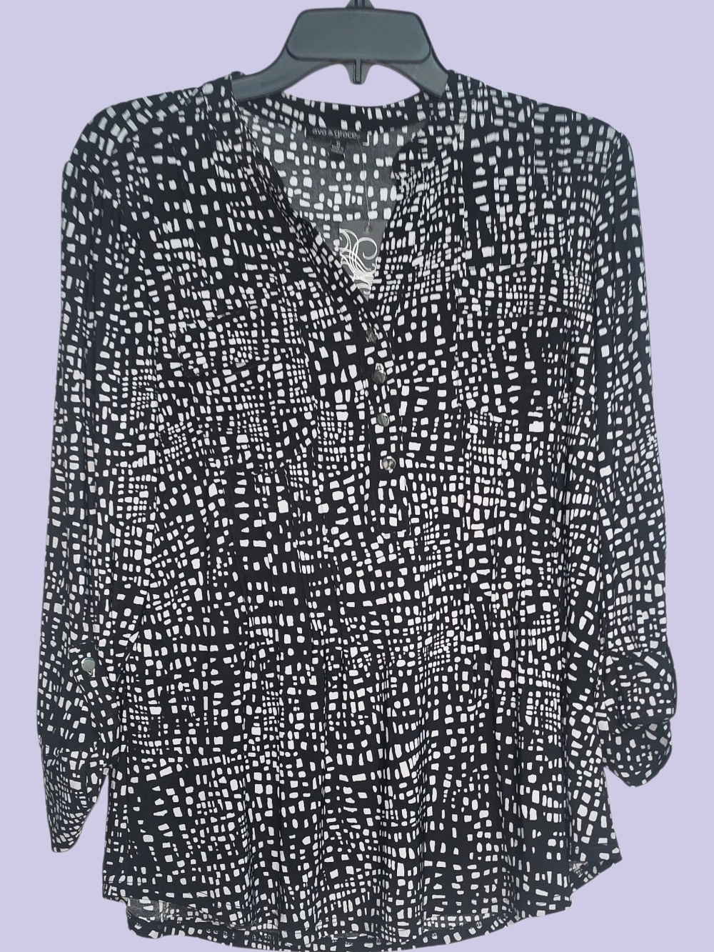 Ava & Grace Black and White Printed V-Neck Tunic